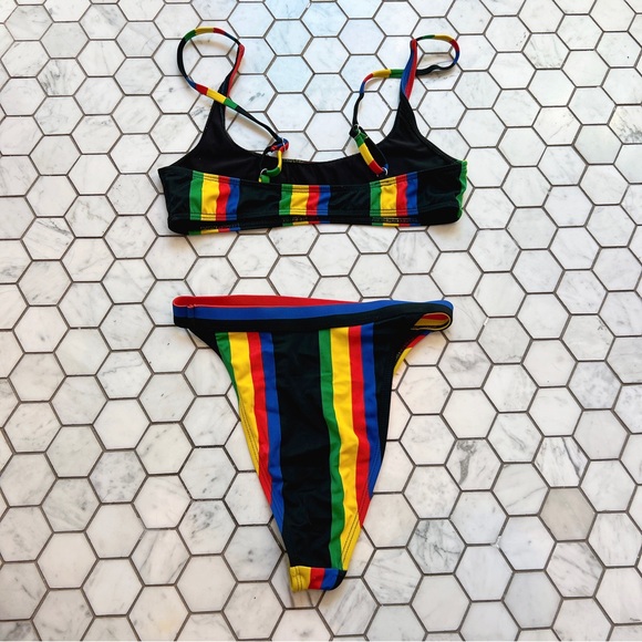 RIS-K Island Stripes Allure Bikini Top S + Horizon Bikini Bottom XS Swimwear - Picture 7 of 10